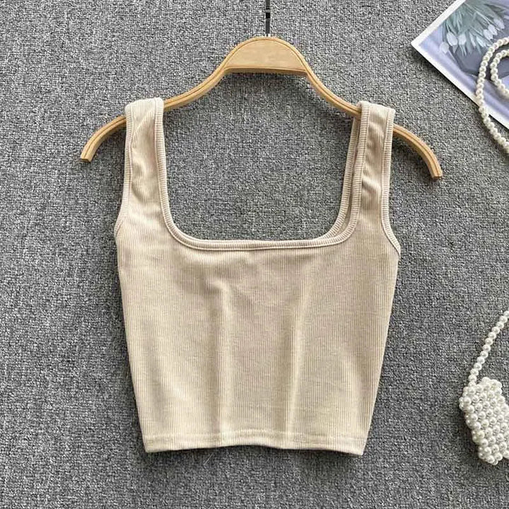 Rugloze Cropped Tanktop in Effen Kleur – Zayra