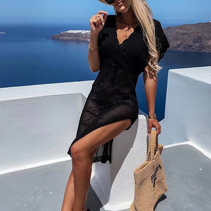 Crocheted Beach Dress with Waist Tie – Yara