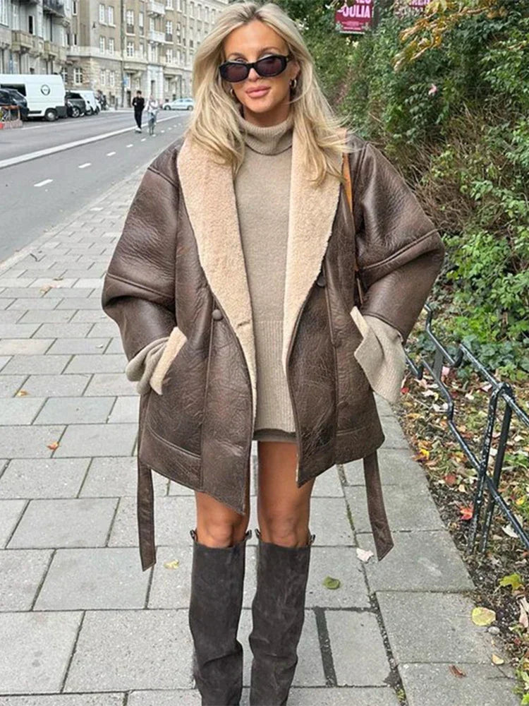 Luxury Winter Coat of Leather and Fur - Mirabelle