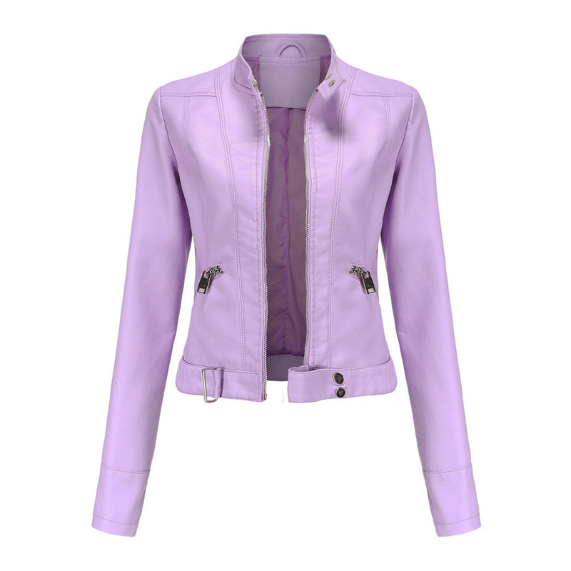 Stylish women's leather jacket in classic design - Marlene