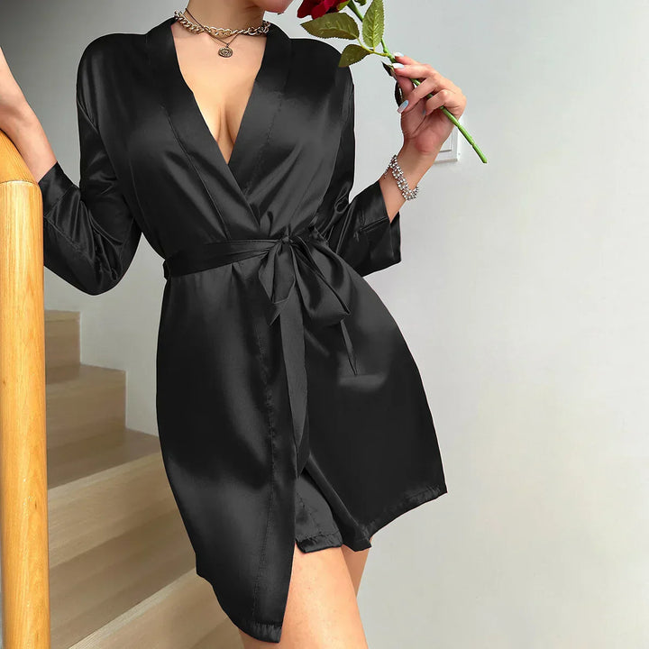 Satin-Finish Wrap Morning Gown - Ramona