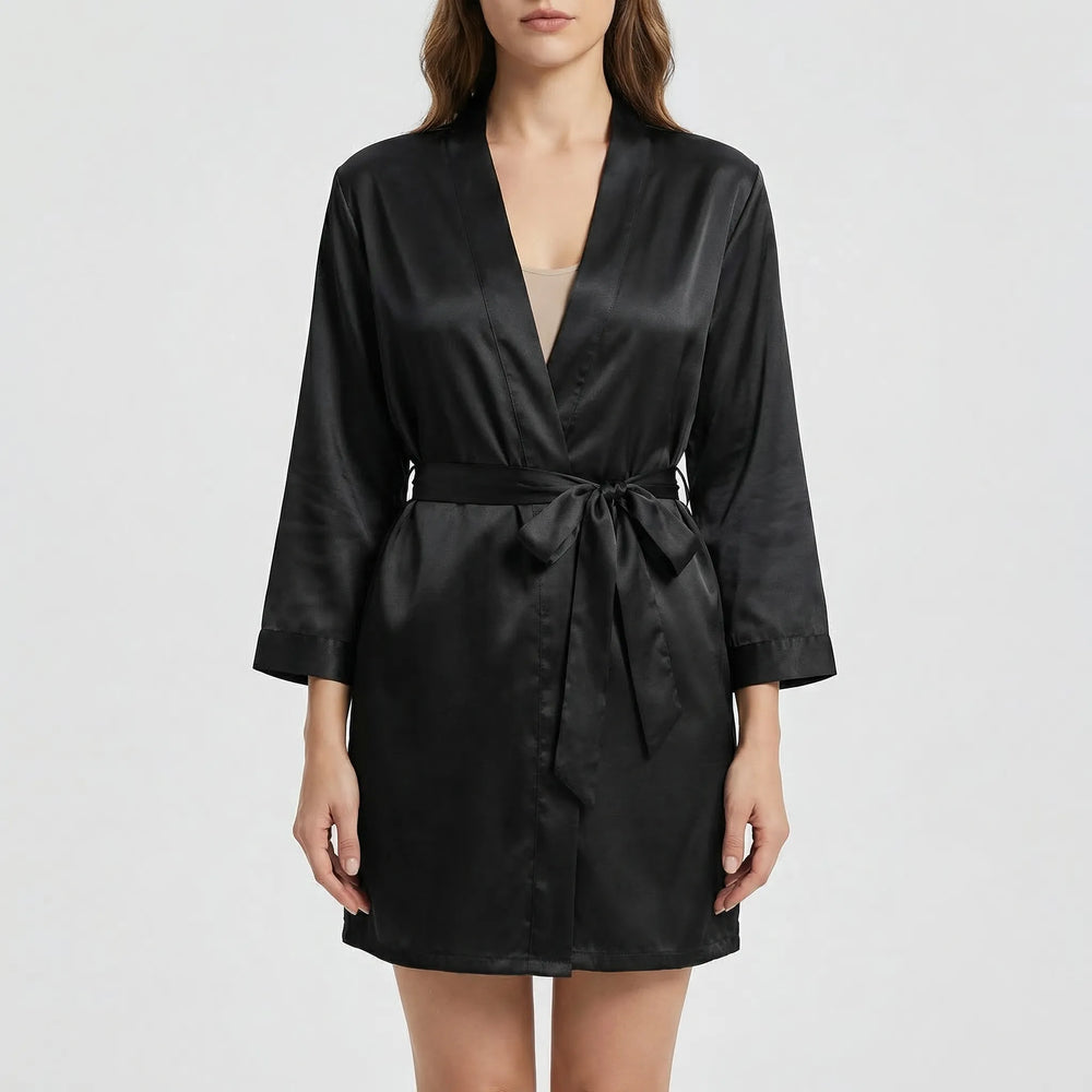 Satin-Finish Wrap Morning Gown - Ramona