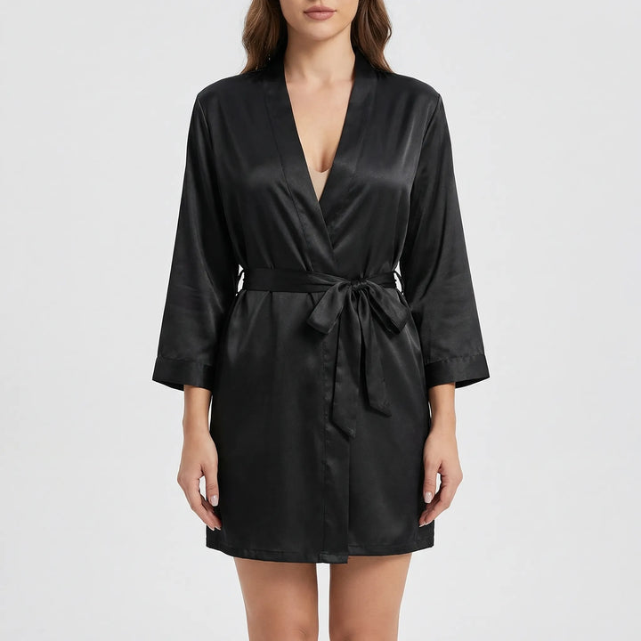 Satin-Finish Wrap Morning Gown - Ramona