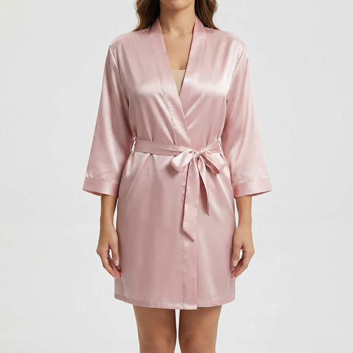 Satin-Finish Wrap Morning Gown - Ramona