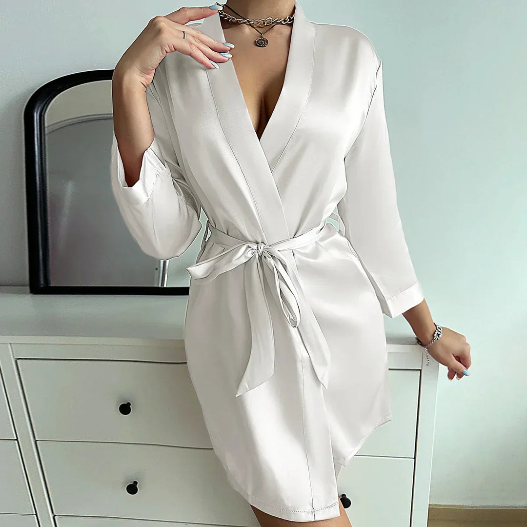Satin-Finish Wrap Morning Gown - Ramona