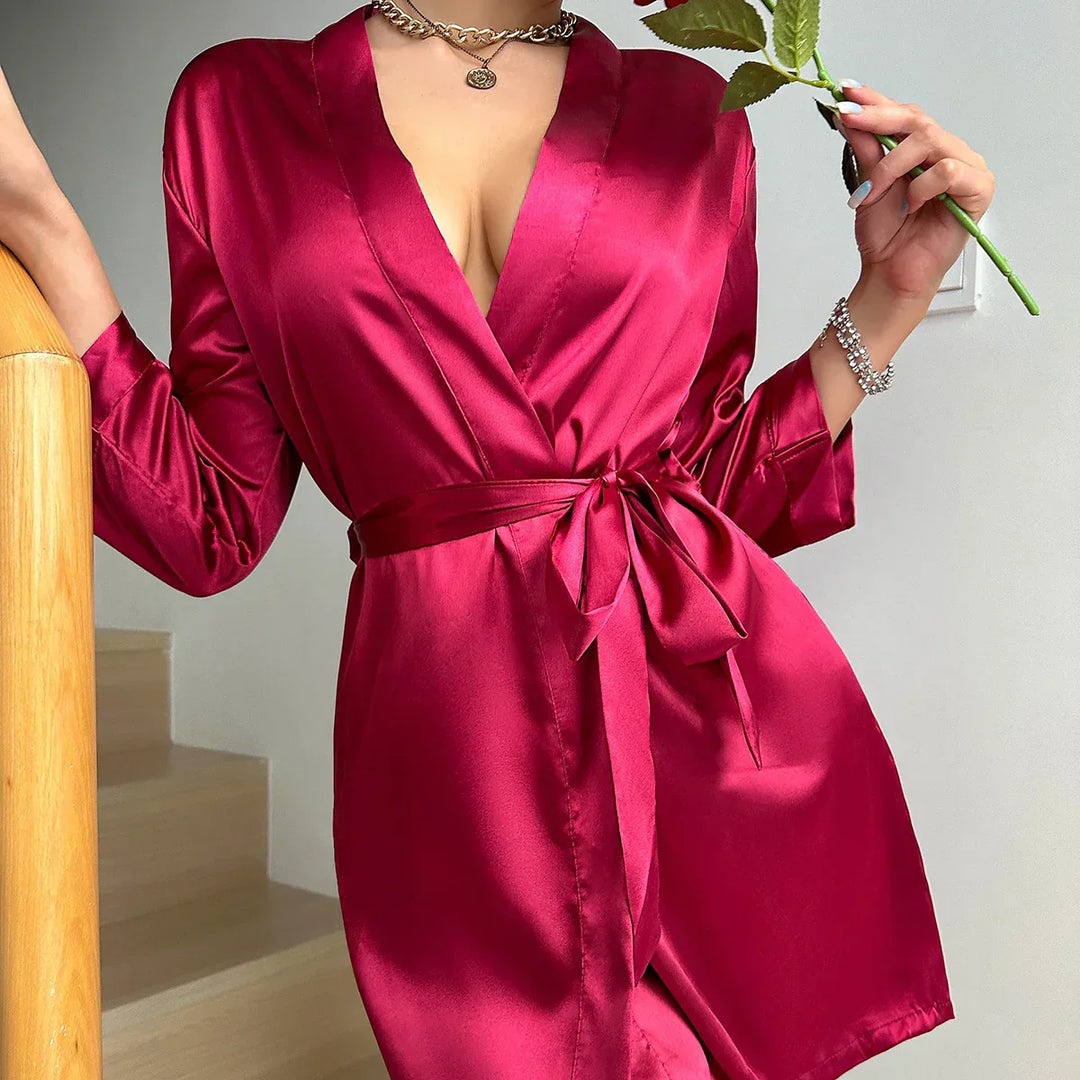 Satin-Finish Wrap Morning Gown - Ramona