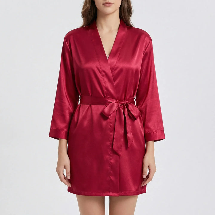 Satin-Finish Wrap Morning Gown - Ramona