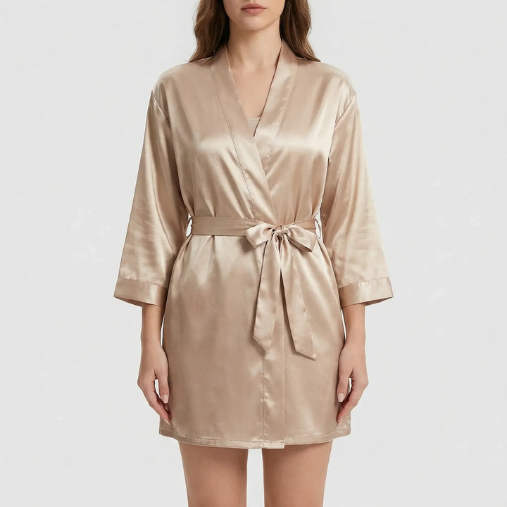 Satin-Finish Wrap Morning Gown - Ramona