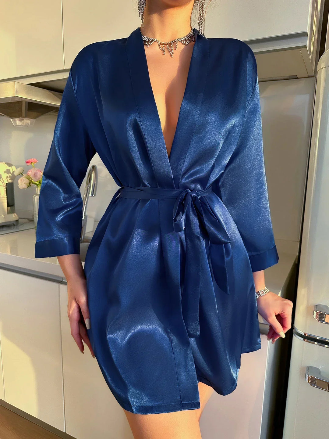 Satin-Finish Wrap Morning Gown - Ramona