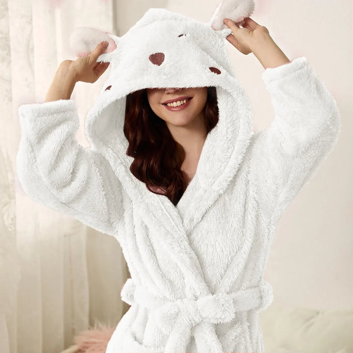 Warme Flanellen badjas met capuchon en konijnenoren - BunnyHug