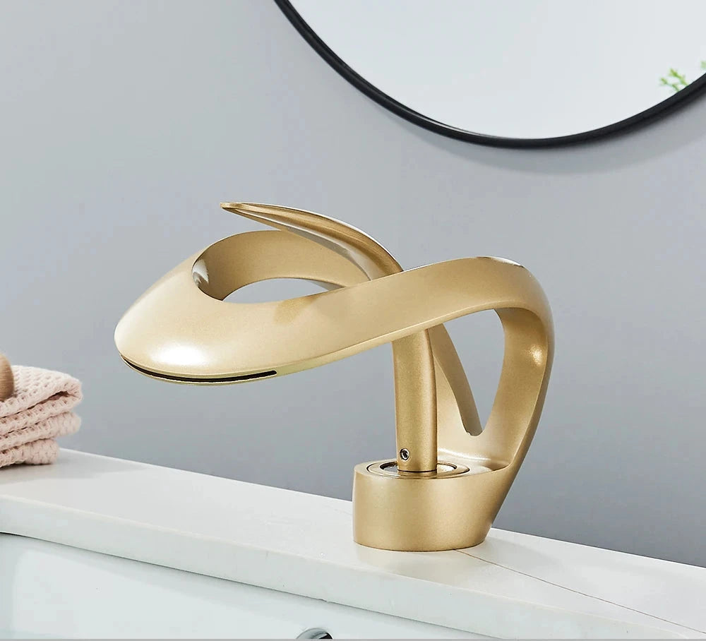 Brass Bathroom Faucet with Waterfall Spout - Flowarc