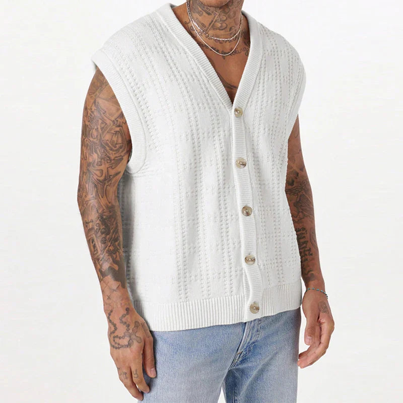 Knitted Summer Vest with V-Neck and Buttons – Elias