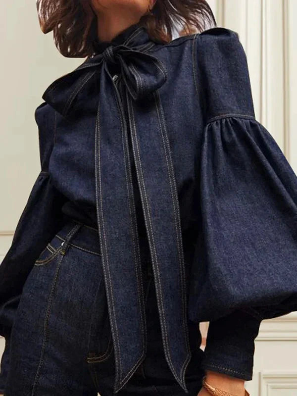 Dames Denimblouse met Pofmouwen - Riva
