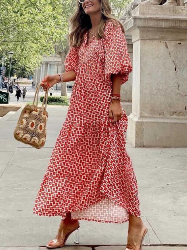 Printed Maxi Dress with Waistband – Aurelia
