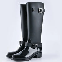 Tall Women's Waterproof Rain Boots with Buckles & Block Heel – Elenya