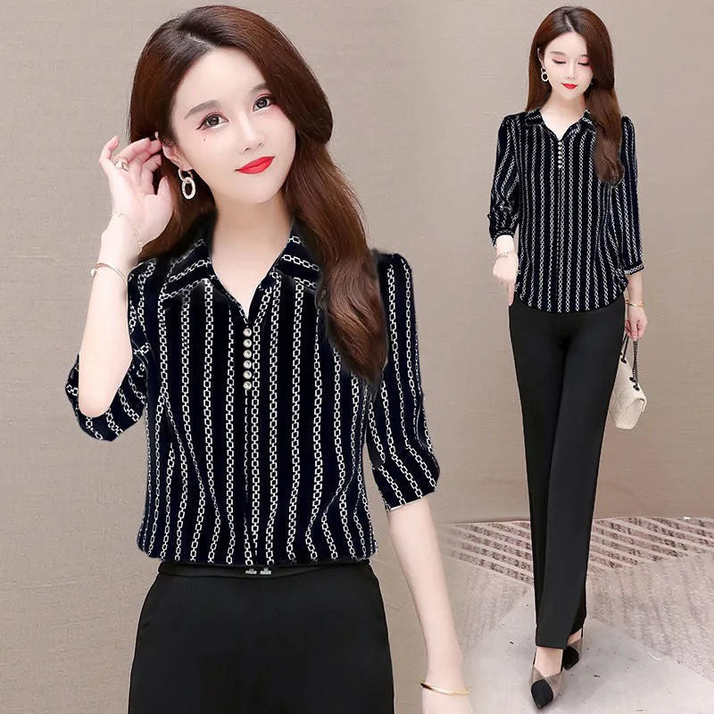 Stylish women's chiffon blouse with buttons & turned-down collar – Fenya