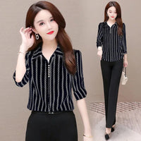 Stylish women's chiffon blouse with buttons & turned-down collar – Fenya