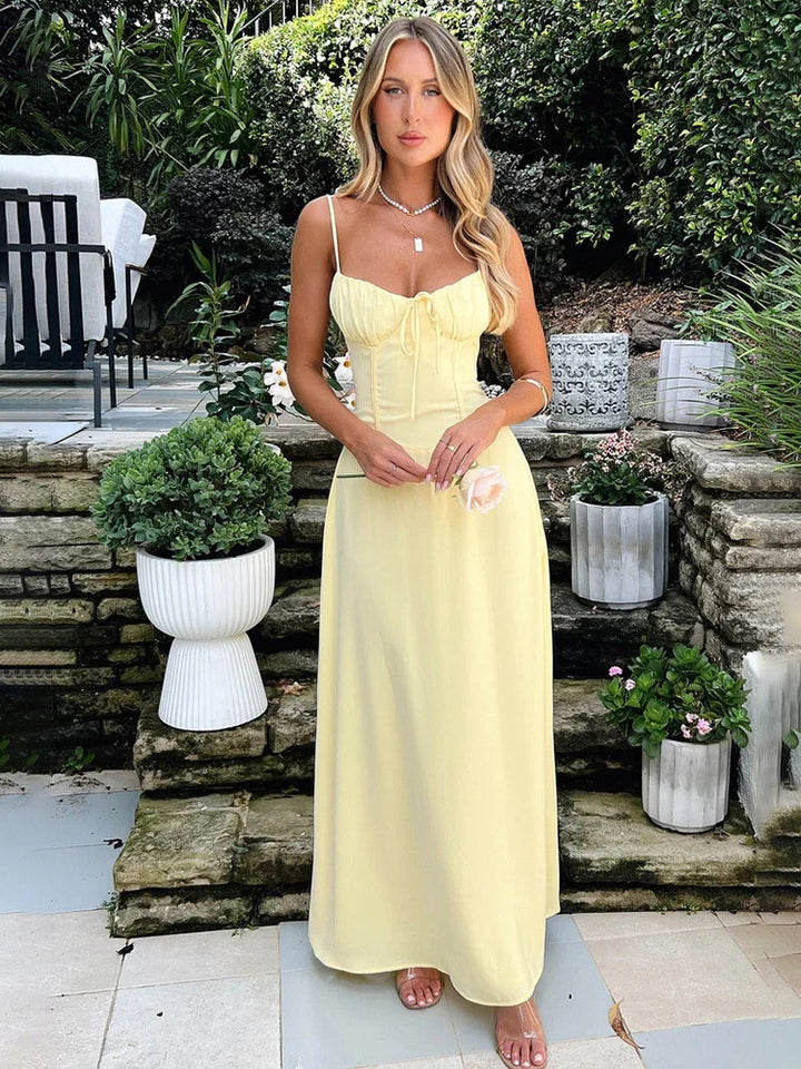 Airy A-Line Corset Maxi Dress with Spaghetti Straps - Serina