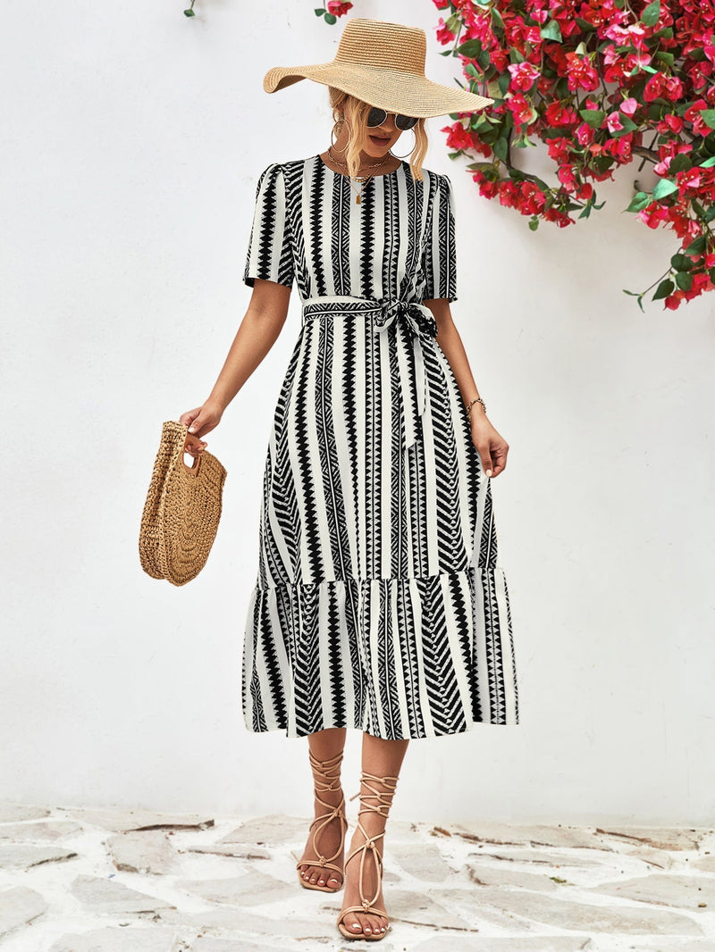 Black and White Striped Midi Dress – Elise