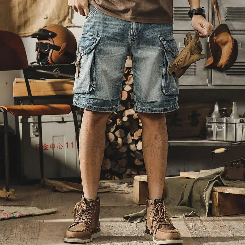 Men's Denim Cargo Bermuda Shorts in Retro Motorcycle Style – Ronex
