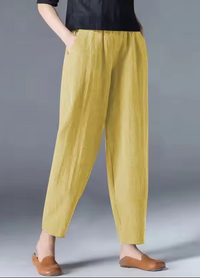 Women's summer pants made of linen-cotton blend with elastic waistband – Clara