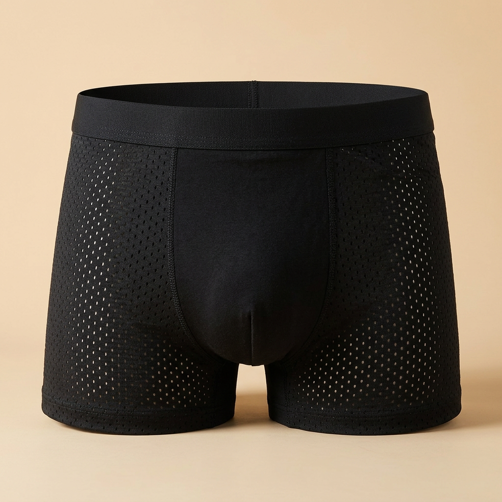 Zwarte boxershort met geperforeerde zijkanten en een brede elastische tailleband, vooraanzicht 8