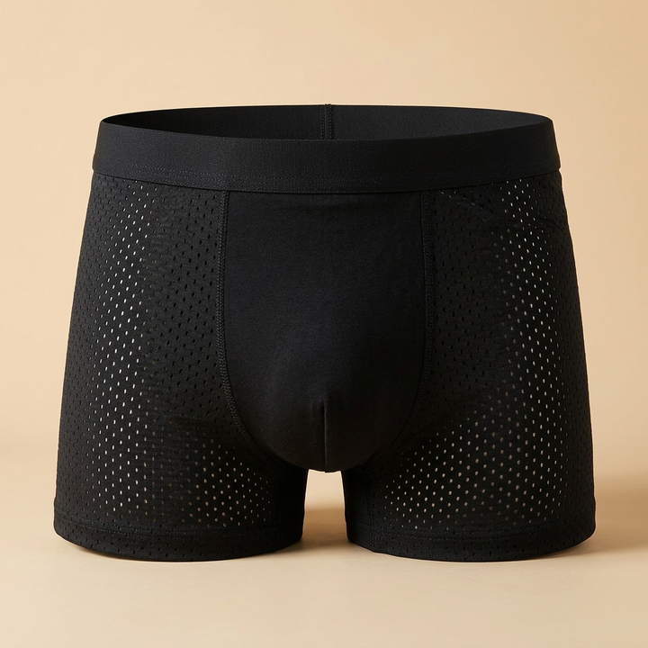 Zwarte boxershort met geperforeerde zijkanten en een brede elastische tailleband, vooraanzicht 8