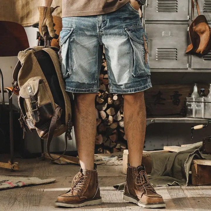 Men's Denim Cargo Bermuda Shorts in Retro Motorcycle Style – Ronex