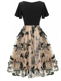 Stylish Mesh Midi Dress with Embroidery and Flounce Sleeves – Maila
