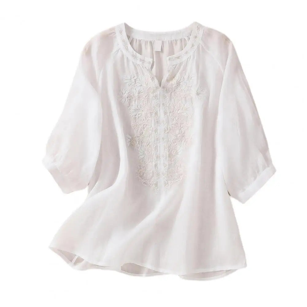 Embroidered Women's Summer Cotton Blouse – Ysolde