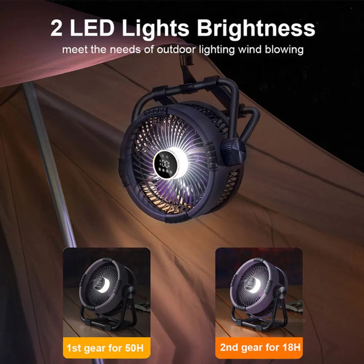 Camping Ventilator met 20000mAh Accu, LED Licht & Afstandsbediening – WindMate