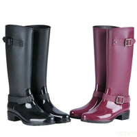 Tall Women's Waterproof Rain Boots with Buckles & Block Heel – Elenya