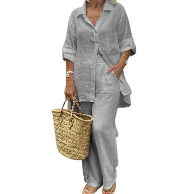Luchtige & Stijlvolle Oversized Linnen Dames Combi met Blouse en Broek – Amaris