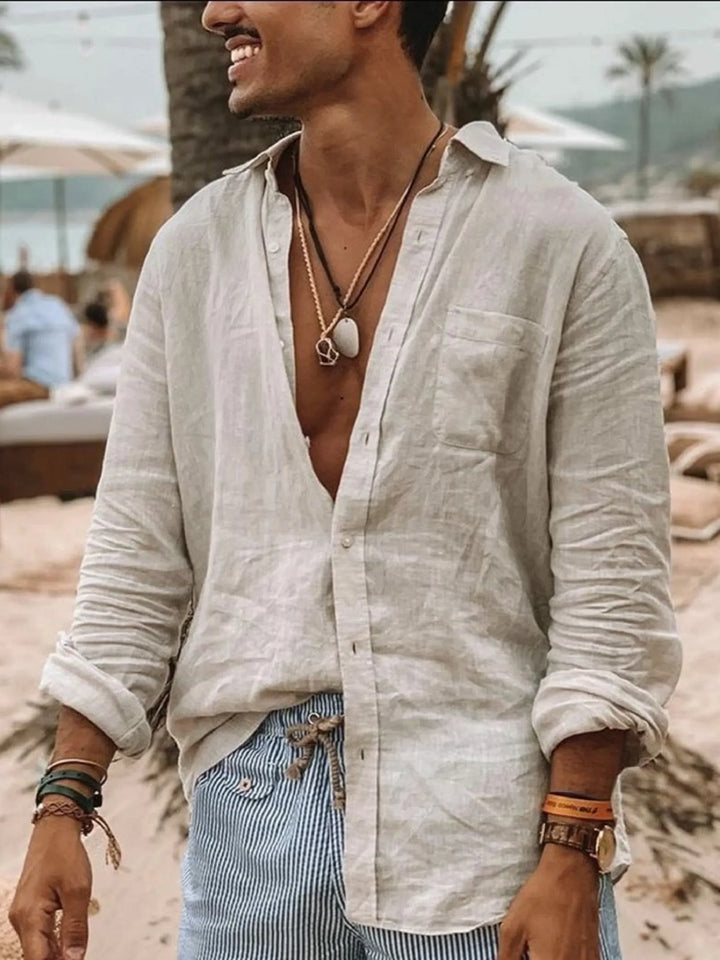 Light men's linen shirt with button closure - Fabio