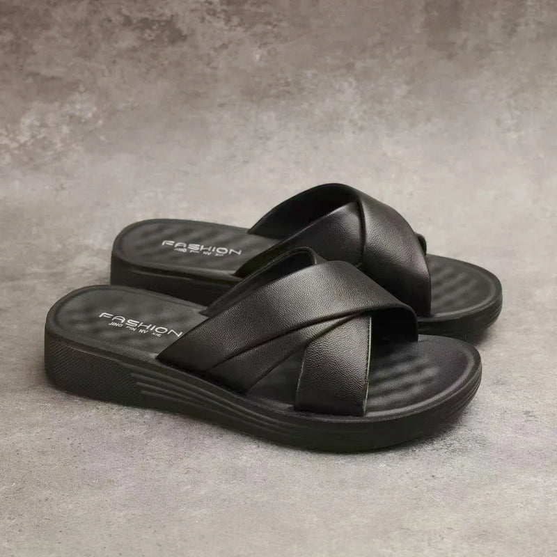 Women's wedge flip-flops made of synthetic leather with open toe area – Cassy
