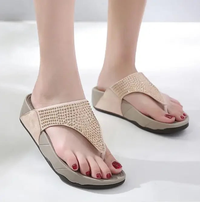 Comfortable women's platform flip-flops with rhinestones – Geneva
