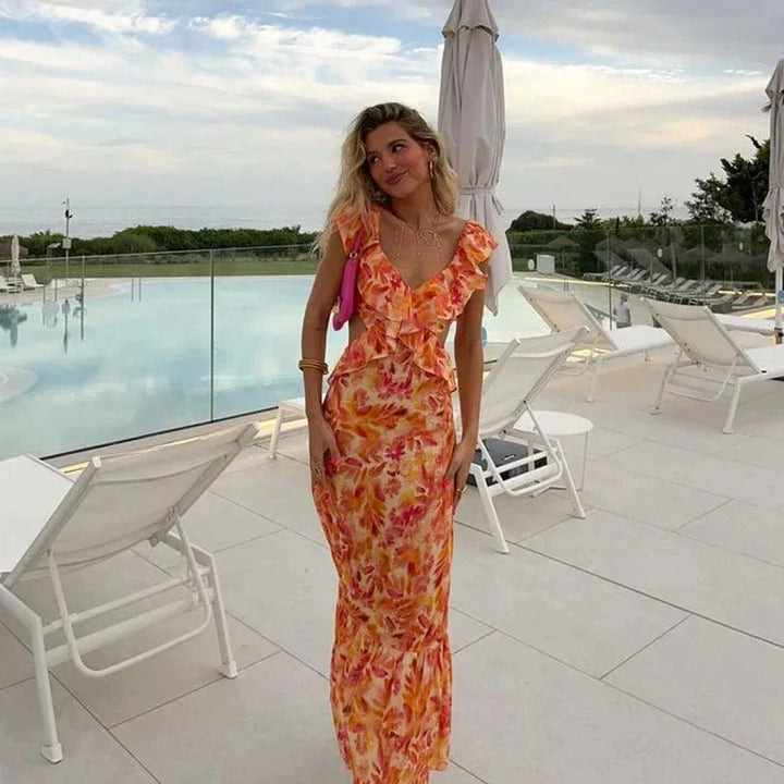Sukienka boho z nadrukiem i falbanami - Samantha