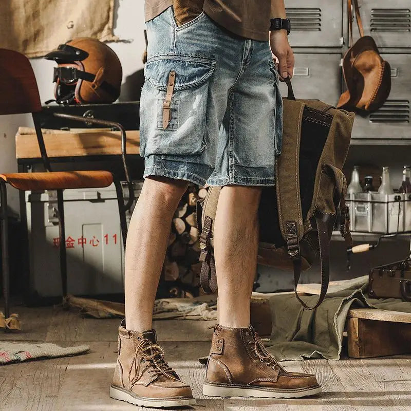 Men's Denim Cargo Bermuda Shorts in Retro Motorcycle Style – Ronex