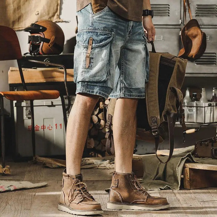 Men's Denim Cargo Bermuda Shorts in Retro Motorcycle Style – Ronex