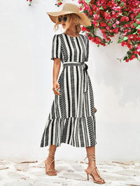 Black and White Striped Midi Dress – Elise