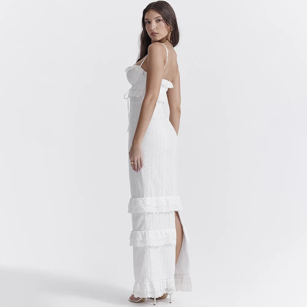 Stylish white embroidered maxi dress – Alina
