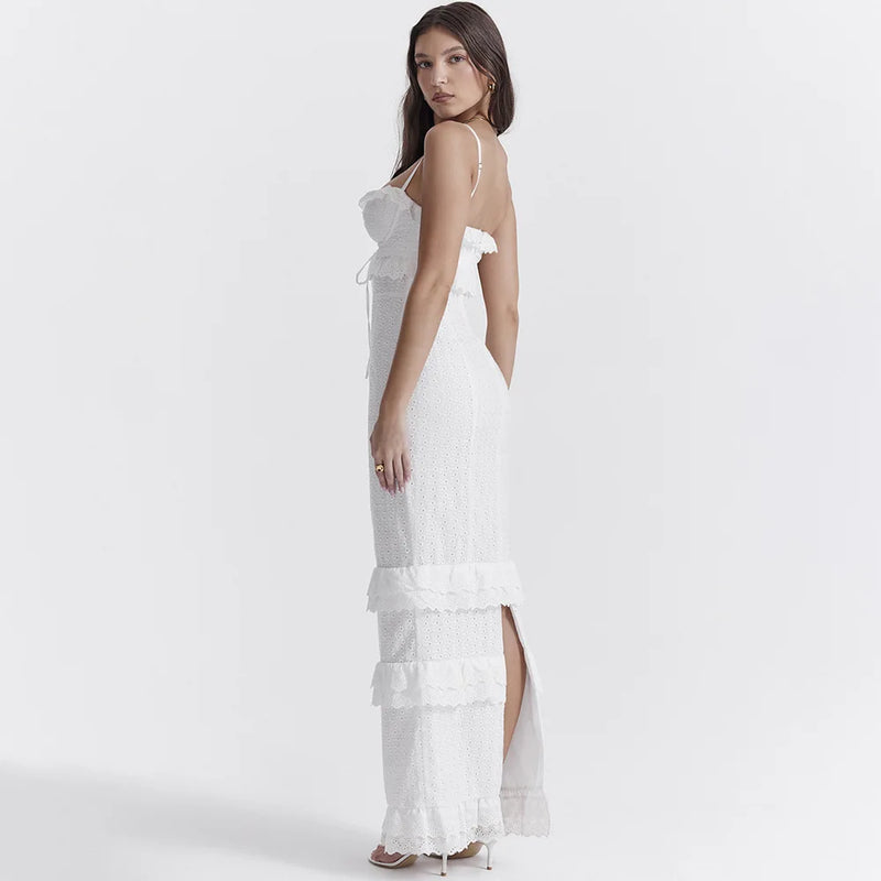 Stylish white embroidered maxi dress – Alina