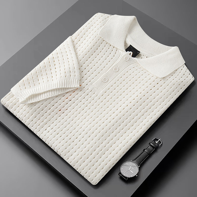 Witte Luchtige Herenpolo met Fijne Knitstructuur – Daan