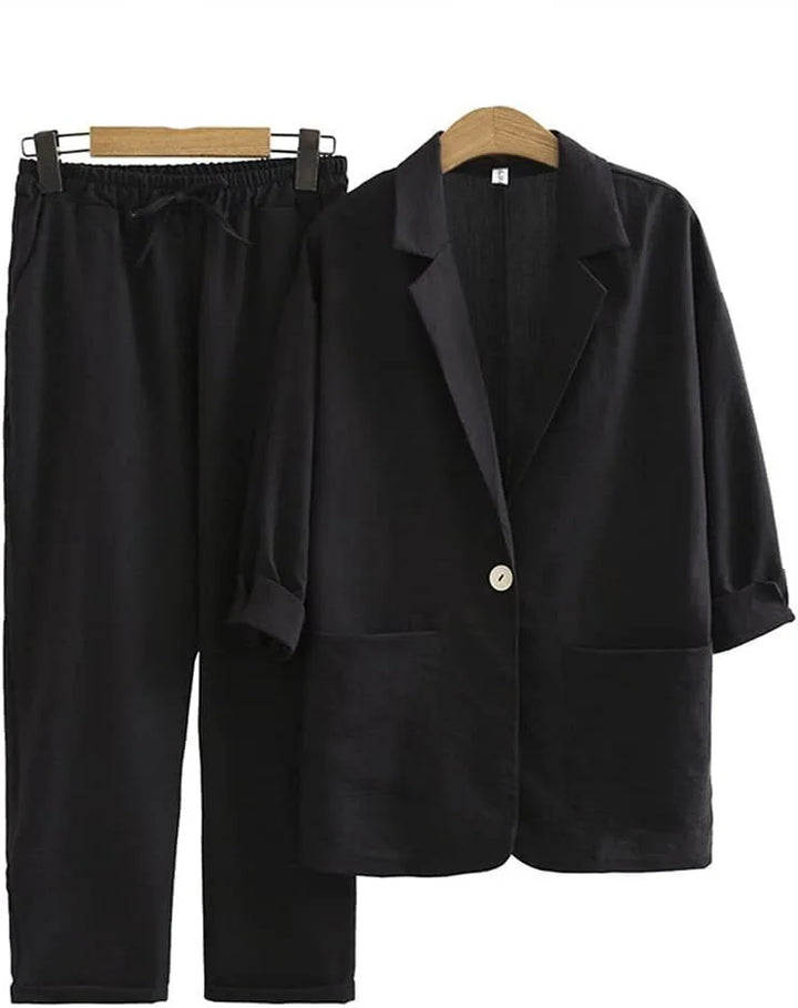 Airy & Stylish Two-Piece Women's Set with Jacket and Straight Pants – Sorella