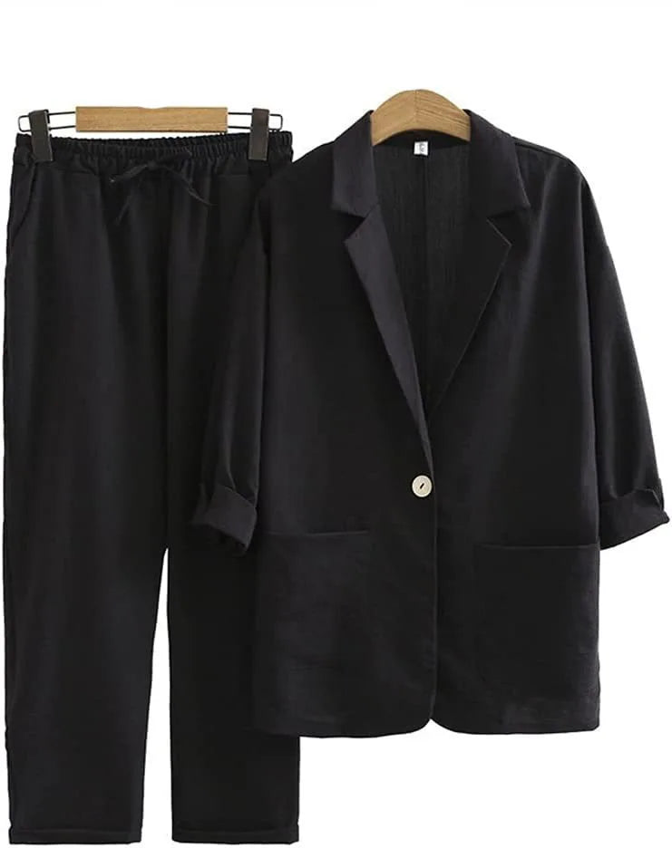 Airy & Stylish Two-Piece Women's Set with Jacket and Straight Pants – Sorella