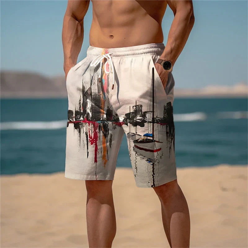 Ademende Heren Strandshorts Katoen met 3D Print - Jamal