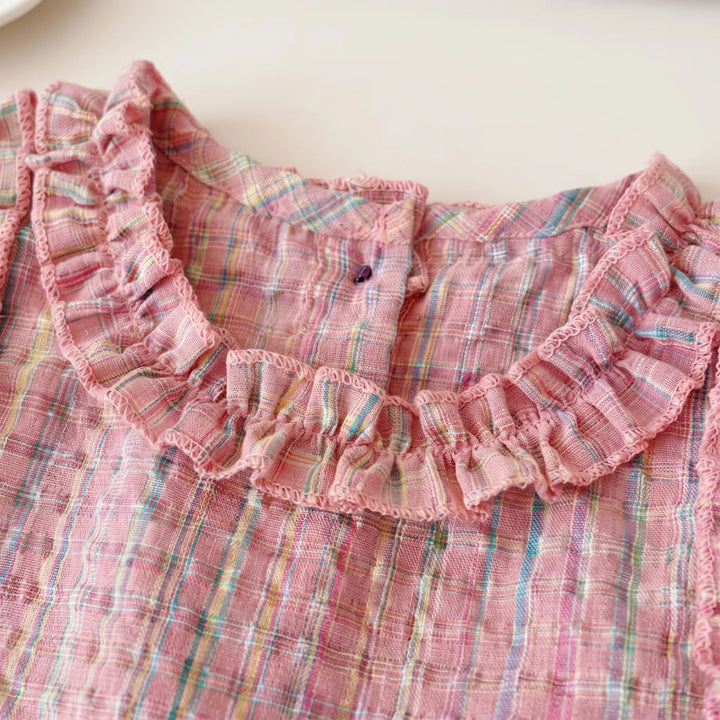 Set Van Top Met Ruffles En Broek In Pastelkleurige Ruit - Miralis