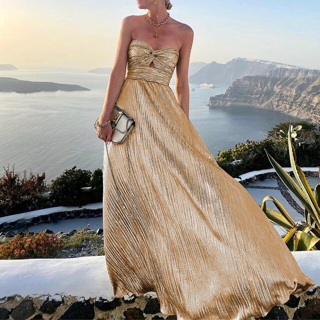 Maxi Summer Dress with V-Neck and Waist Accent – Rosa