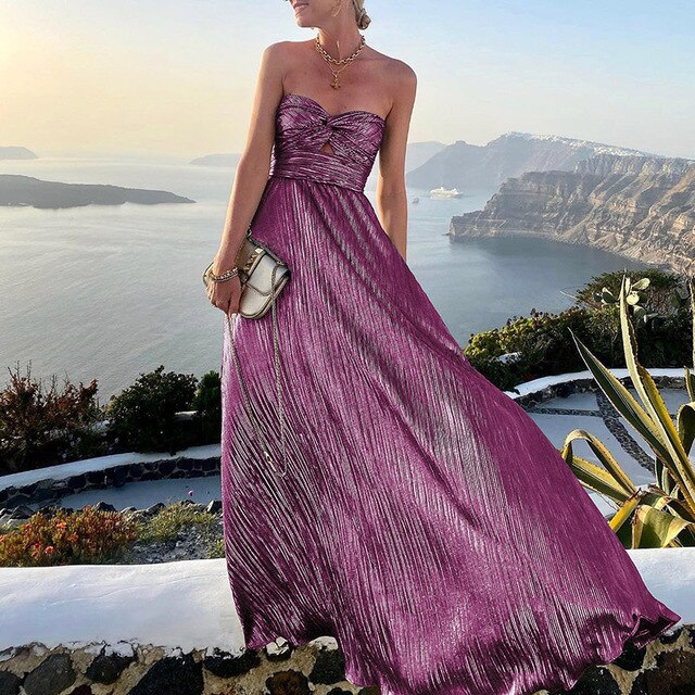 Maxi Summer Dress with V-Neck and Waist Accent – Rosa