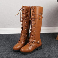 Retro Lace-Up Boots with Buckle - Elora